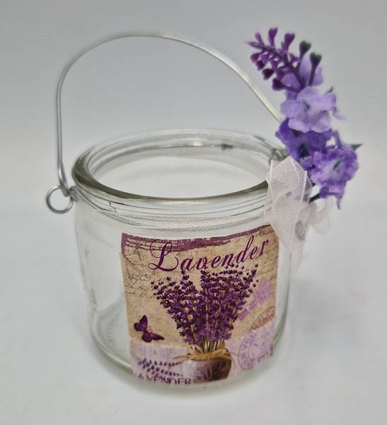 Swiecznik szklany z lawenda 25163 PIER/Glass candlestick with lavender 25163 PIER