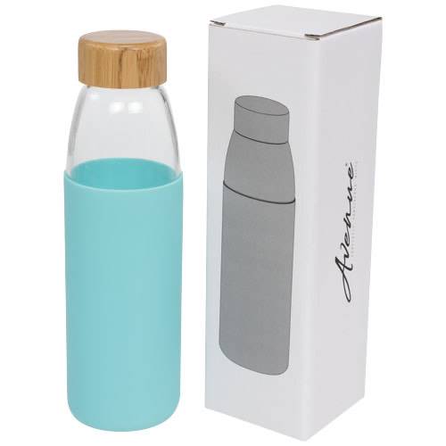 Szklany bidon z drewnianym wieczkiem turkusowy 540 ml 10055003 / Glass bottle with wooden lid turquoise 540 ml
