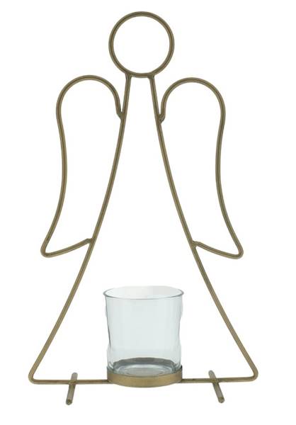Swiecznik metalowy zloty "Aniol" 47 cm 691233 / Golden metal candlestick "Angel"