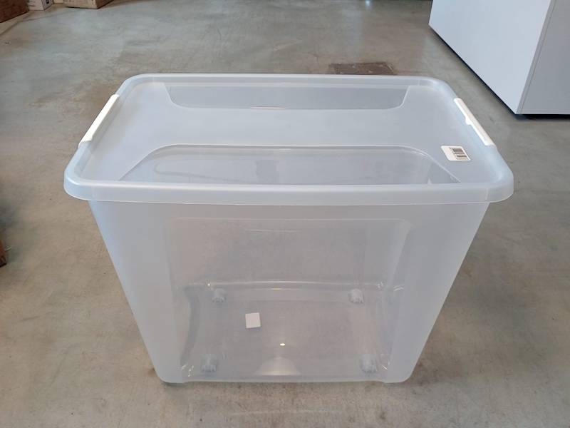 Pojemnik plastikowy z pok. przez. na kolkach z zam. bialym 75 L 58x39x48 cm 2.GAT / Plastic container