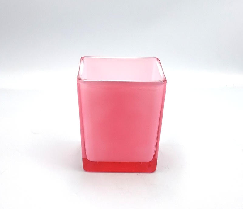 Doniczka kwadrat jasny roz z bialym srodkiem 10x10 cm h-12 cm / Light pink square flowerpot with a white center