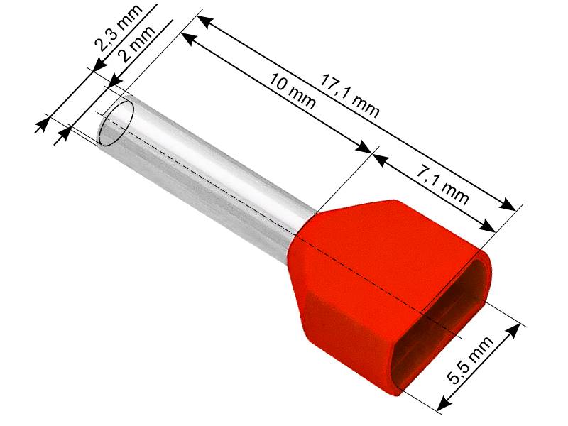 KONEKTOR IZOL.TULEJKA 2x1,0/10 CZERWONA (100szt)