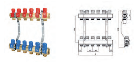 ROZDZIELACZ 7 OBWOD. Z ZAWORAMI REGULACYJNYMI 