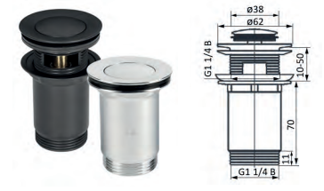 KOREK KLIK 1 1/4'' BEZ PRZELEWU MAŁY MOSIĄDZ CHROM