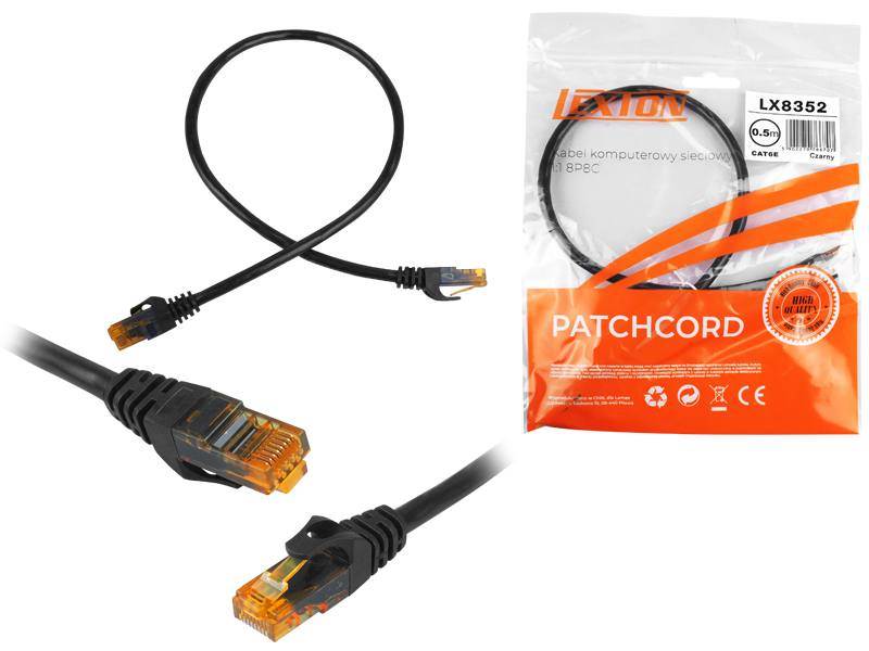 Patchcord RJ45 kat.6 UTP 0,5m czarny