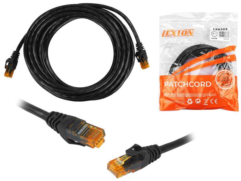 Patchcord RJ45 kat.6 UTP 5m czarny