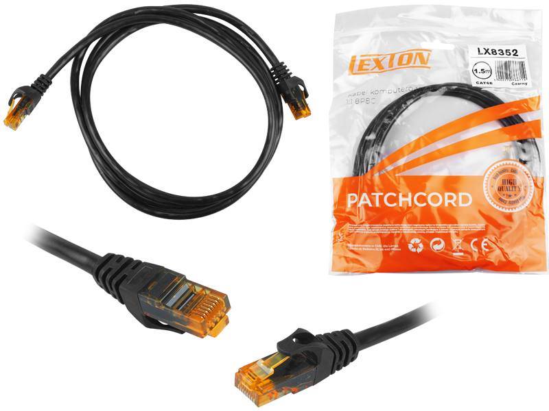 Patchcord RJ45 kat.6 UTP 1,5m czarny