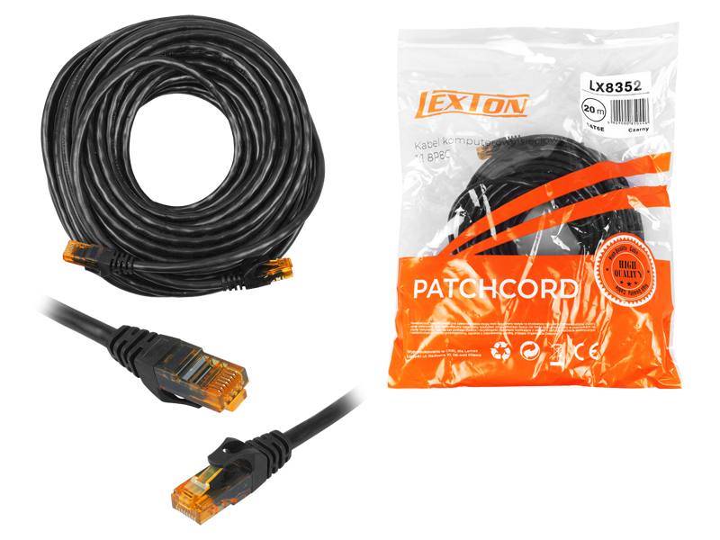 Patchcord RJ45 kat.6 UTP 20m czarny