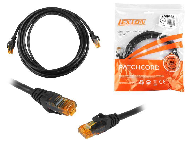 Patchcord RJ45 kat.6 UTP 3m czarny