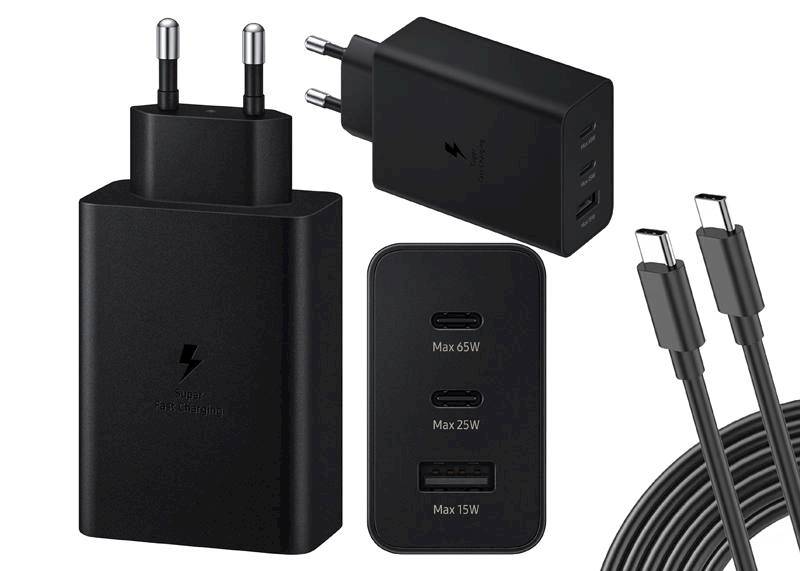 Ładowarka sieciowa PD 65W 2xUSB-C 1xUSB z kablem