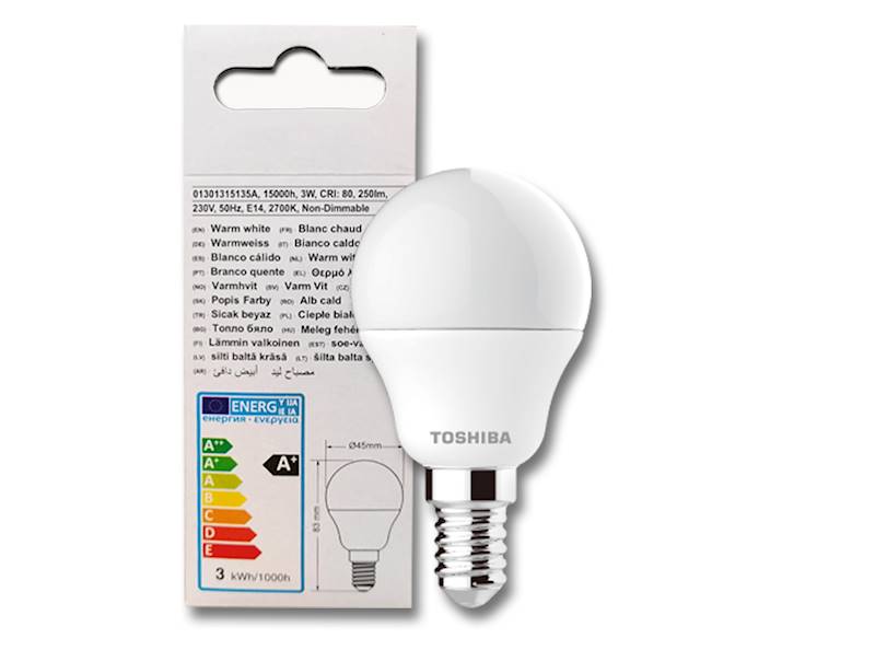 Zarówka LED TOSHIBA E14 3W Kulka 250lm. WW 