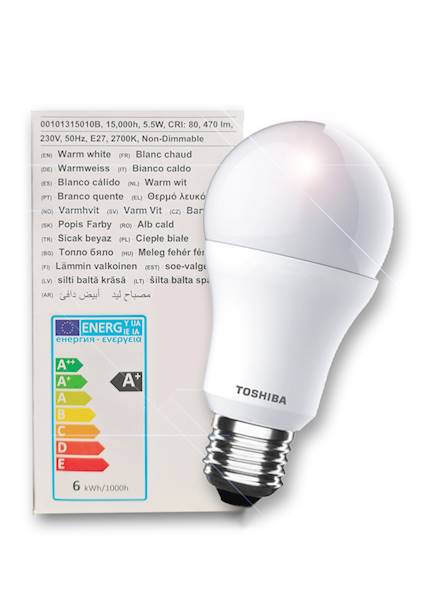 Zarówka LED TOSHIBA E27 A60 8,5W 806lm. WW 