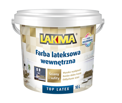 TOP LATEX FARBA LATEKSOWA WEWNĘTRZNA BIAŁA  10 L