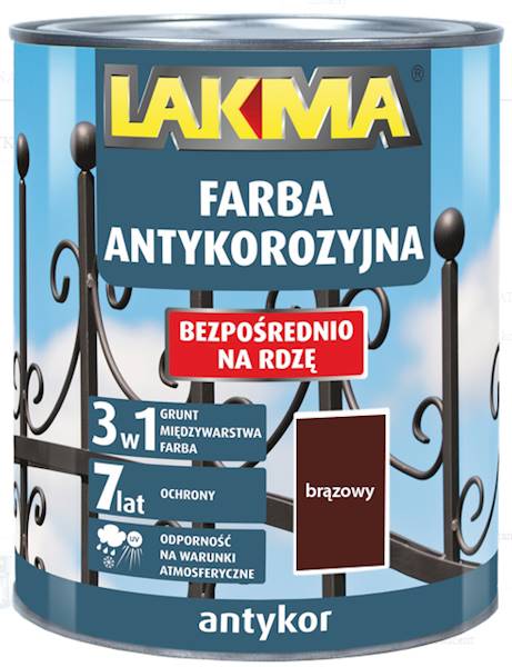 ANTYKOR LAKMA FARBA ANTYKOROZYJNA 3w1 BRĄZOWA 0,75 L