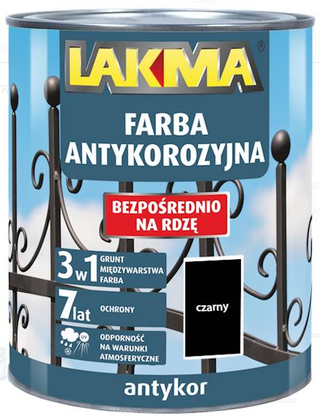 ANTYKOR LAKMA FARBA ANTYKOROZYJNA 3w1 CZARNA 5 L