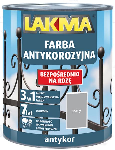 ANTYKOR LAKMA FARBA ANTYKOROZYJNA 3w1 SZARA 0,75 L