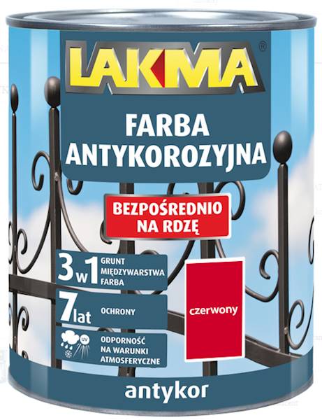 ANTYKOR LAKMA FARBA ANTYKOROZYJNA 3w1 CZERWONA 5 L