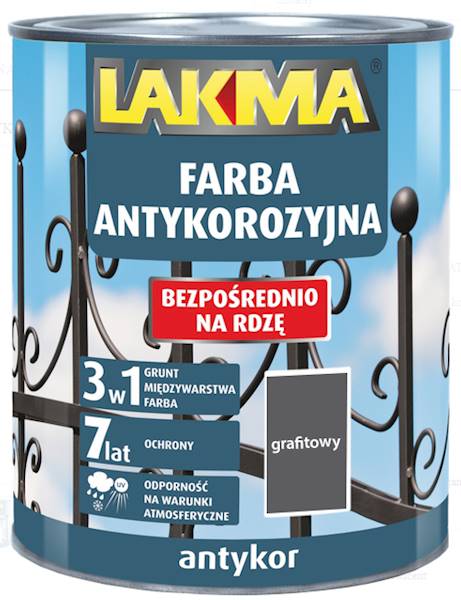 ANTYKOR LAKMA FARBA ANTYKOROZYJNA 3w1 GRAFITOWA  0,75 L