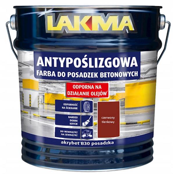 AKRYBET B-30 FARBA DO POSADZEK BETONOWYCH CZERWONA TL. LAKMA  10 L