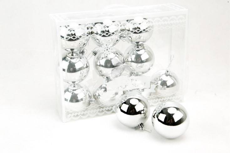 Bombki plastykowe 8cm S/12 Srebrne