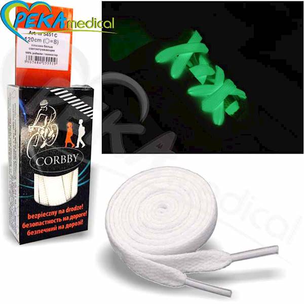 Corbby Sznurowadła płaskie białe fluorescencyjne 120 cm w kartoniku