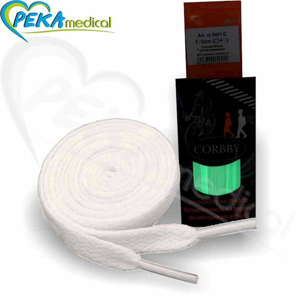 Corbby Sznurowadła płaskie białe fluorescencyjne 120 cm w kartoniku