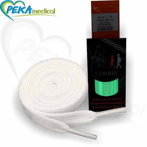 Corbby Sznurowadła płaskie białe fluorescencyjne 150 cm w kartoniku