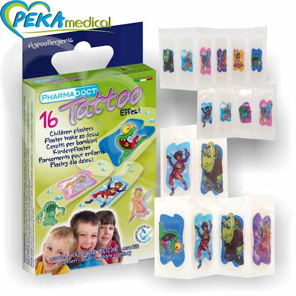 Pharmadoct 113797 Plastry dla dzieci 16 szt Fantasy z efektem tatuażu