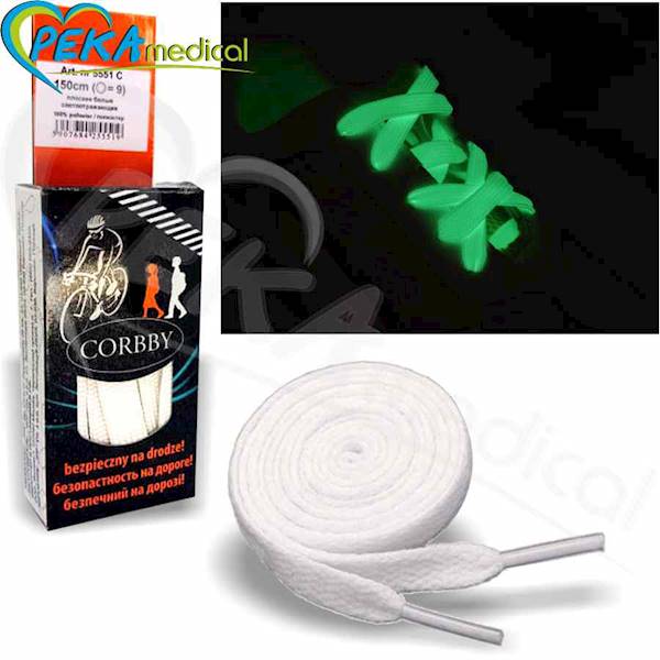 Corbby Sznurowadła płaskie białe fluorescencyjne 150 cm w kartoniku
