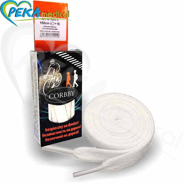 Corbby Sznurowadła płaskie białe fluorescencyjne 150 cm w kartoniku