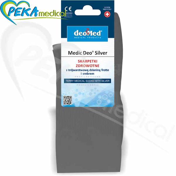 DeoMed Medic Deo Silver szary 38-40 Skarpetki bawełniane zdrowotne frotte srebro