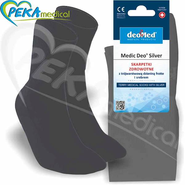 DeoMed Medic Deo Silver szary 38-40 Skarpetki bawełniane zdrowotne frotte srebro