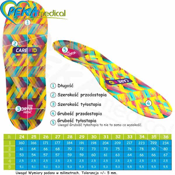 Mazbit iORTO Medic Care Kid Standard 26 Dynamiczne wkładki ortopedyczne do butów dla dzieci