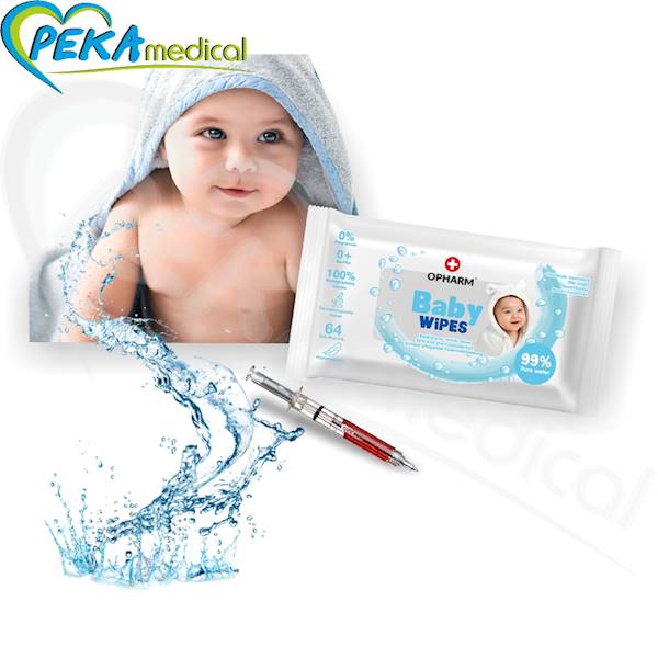 Opharm Baby Wet Wipes 64 szt Chusteczki nawilżane dla dzieci 99% czystej wody