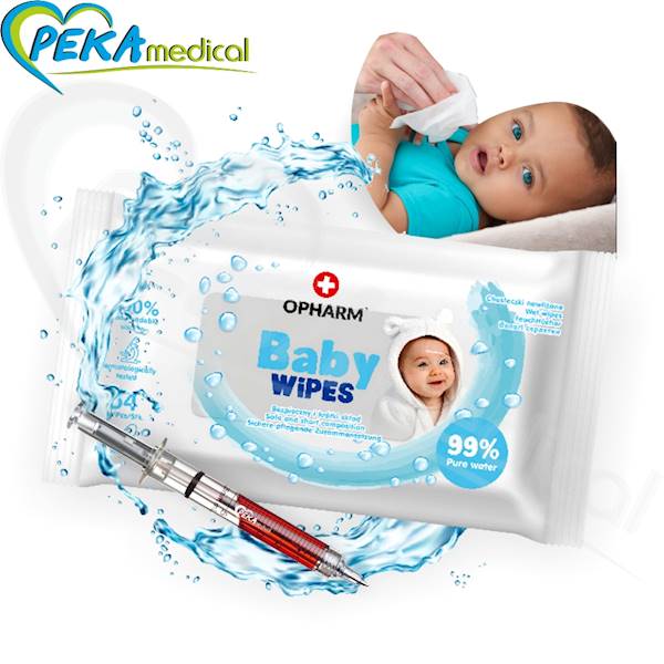 Opharm Baby Wet Wipes 64 szt Chusteczki nawilżane dla dzieci 99% czystej wody