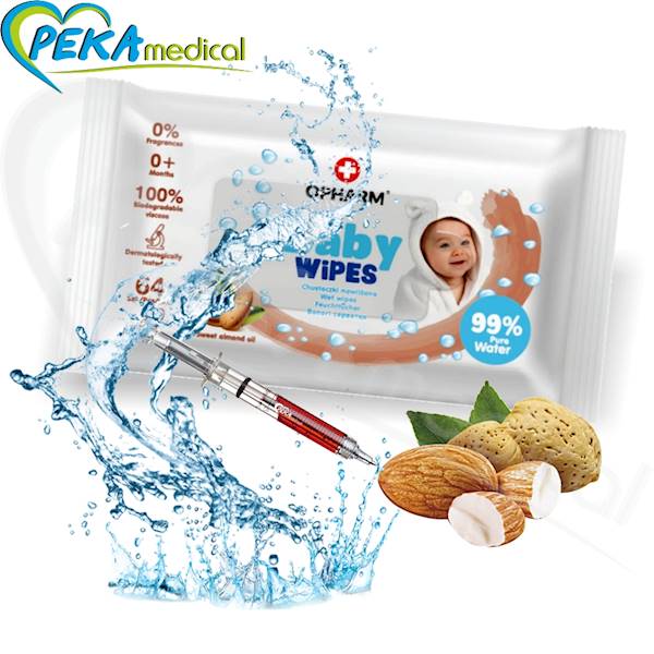 Opharm Baby Wet Wipes Sweet Almond 64 szt Chusteczki nawilżane dla dzieci słodki migdał