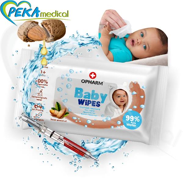 Opharm Baby Wet Wipes Sweet Almond 64 szt Chusteczki nawilżane dla dzieci słodki migdał