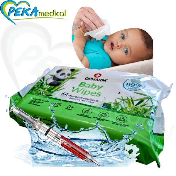Opharm Baby Wet Wipes Panda 64 szt Chusteczki nawilżane dla dzieci 99% czystej wody