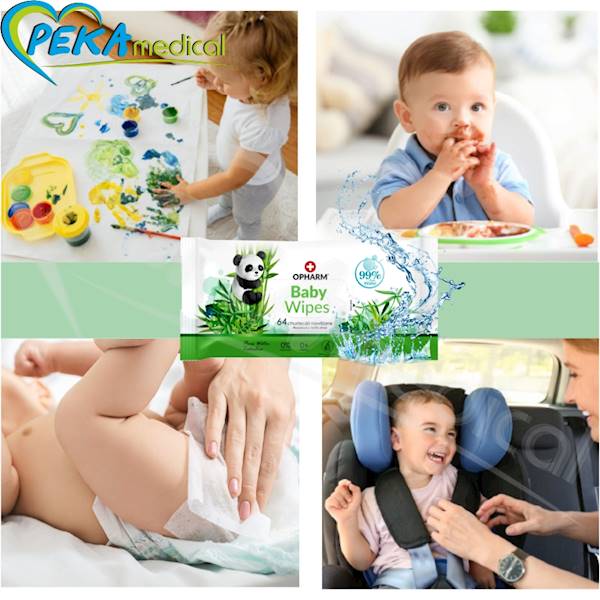 Opharm Baby Wet Wipes Panda 64 szt Chusteczki nawilżane dla dzieci 99% czystej wody