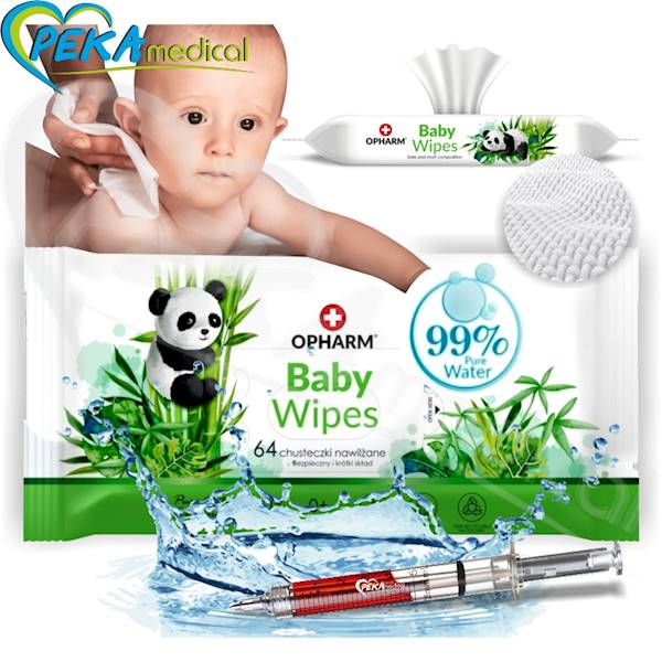 Opharm Baby Wet Wipes Panda 64 szt Chusteczki nawilżane dla dzieci 99% czystej wody
