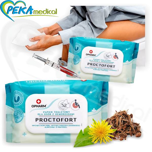 Opharm Moist Toilet Paper Proctofort 52 sztuki Na hemoroidy nawilżany papier toaletowy