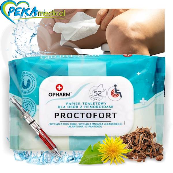 Opharm Moist Toilet Paper Proctofort 52 sztuki Na hemoroidy nawilżany papier toaletowy
