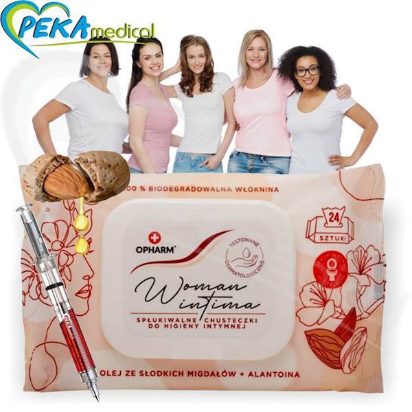 Opharm Woman Intima Almond 24 sztuki Chusteczki nawilżane z migdałem do higieny intymnej