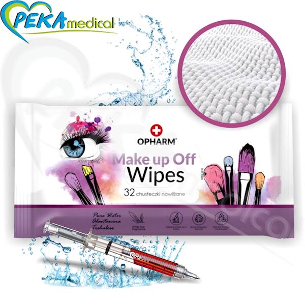 Opharm Make Up Off Wipes 32 sztuki Chusteczki nawilżane do demakijażu na wodoodporny makijaż