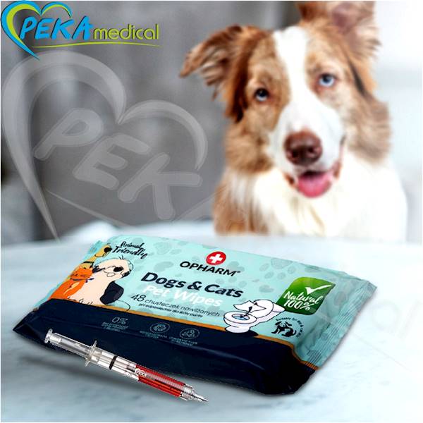 Opharm Pet Wipes Dog & Cats 48 sztuk Papierowe chusteczki nawilżane do pielęgnacji zwierząt