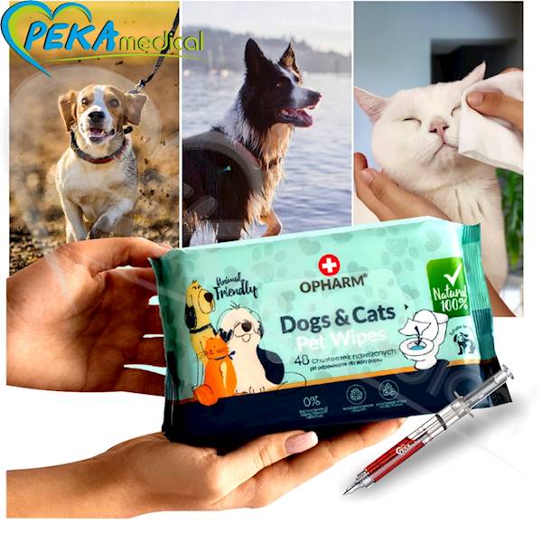 Opharm Pet Wipes Dog & Cats 48 sztuk Papierowe chusteczki nawilżane do pielęgnacji zwierząt