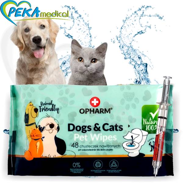 Opharm Pet Wipes Dog & Cats 48 sztuk Papierowe chusteczki nawilżane do pielęgnacji zwierząt