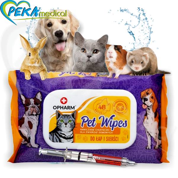 Opharm Pet Wipes do łap i sierści 48 sztuk Chusteczki nawilżane dla zwierząt