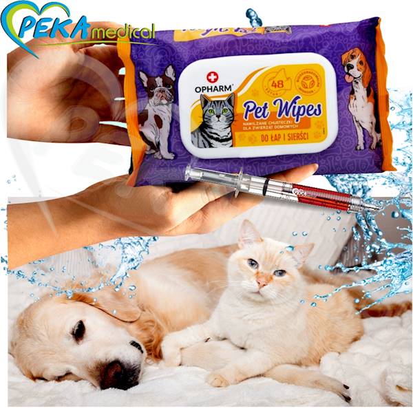 Opharm Pet Wipes do łap i sierści 48 sztuk Chusteczki nawilżane dla zwierząt