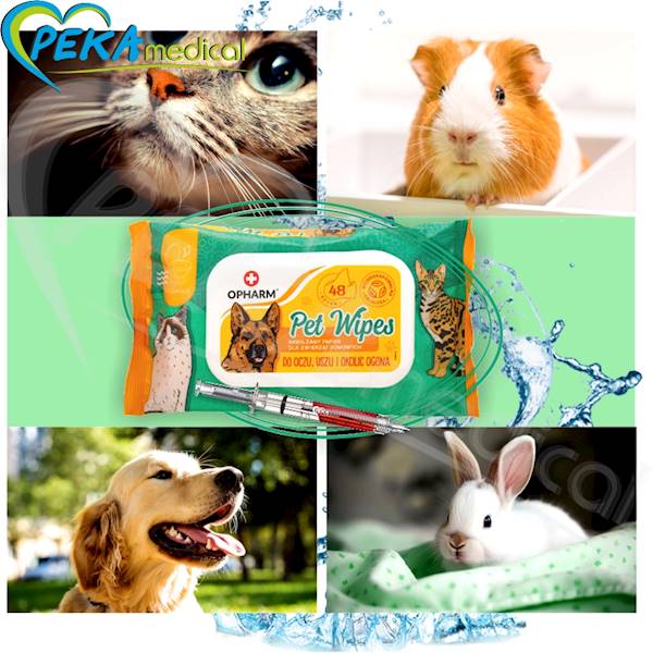 Opharm Pet Wipes do oczu uszu i okolic ogona 48 sztuk Chusteczki papierowe nawilżane dla zwierząt